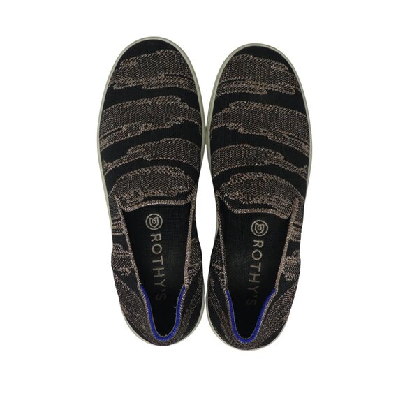 Rothys The Original Black Gold Shimmer Knit Stretch Slip On Sneaker Womens 8.5 - Picture 7 of 13